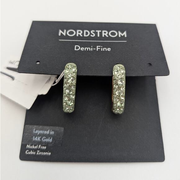 Nordstrom Women's Pavé Cubic Zirconia Huggie Hoop Earrings Green One Size - Picture 3 of 5